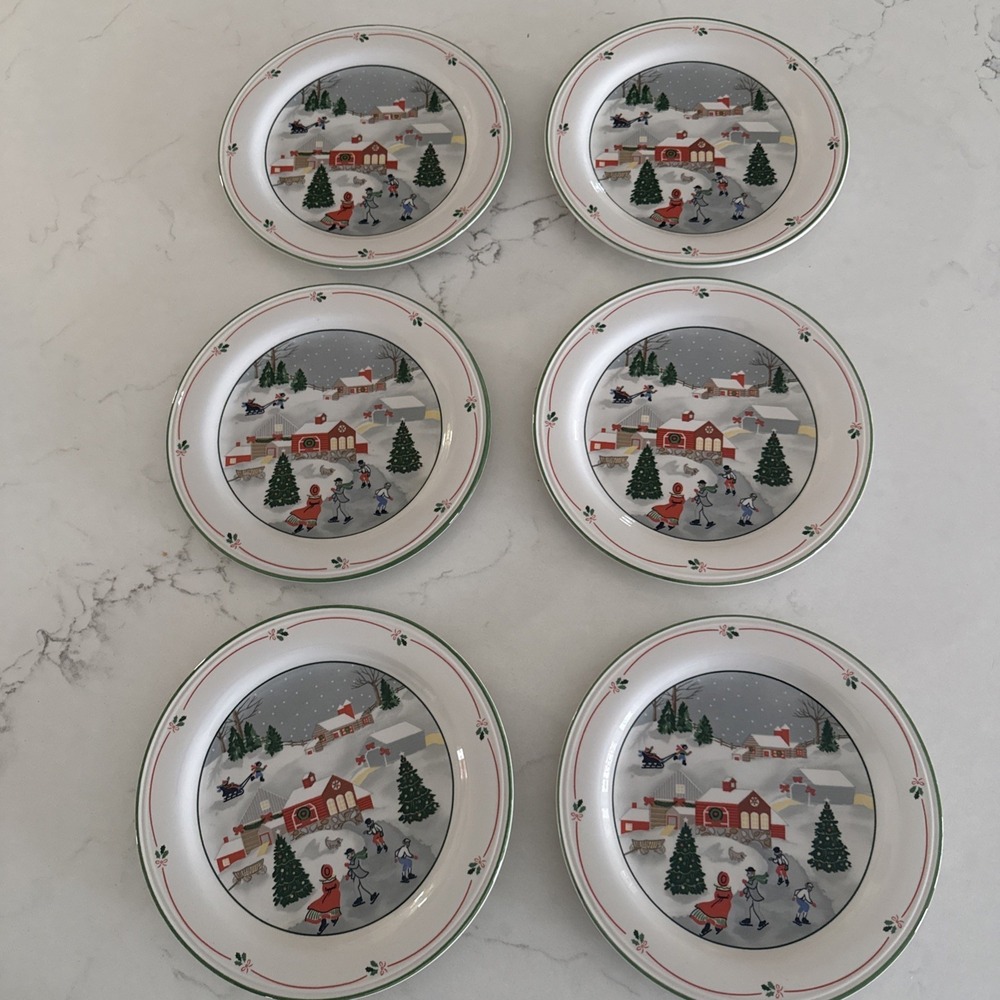 SIX Vintage Sango Silent Night #3900 7.5" Dessert Plate Winter Scene Replacement
